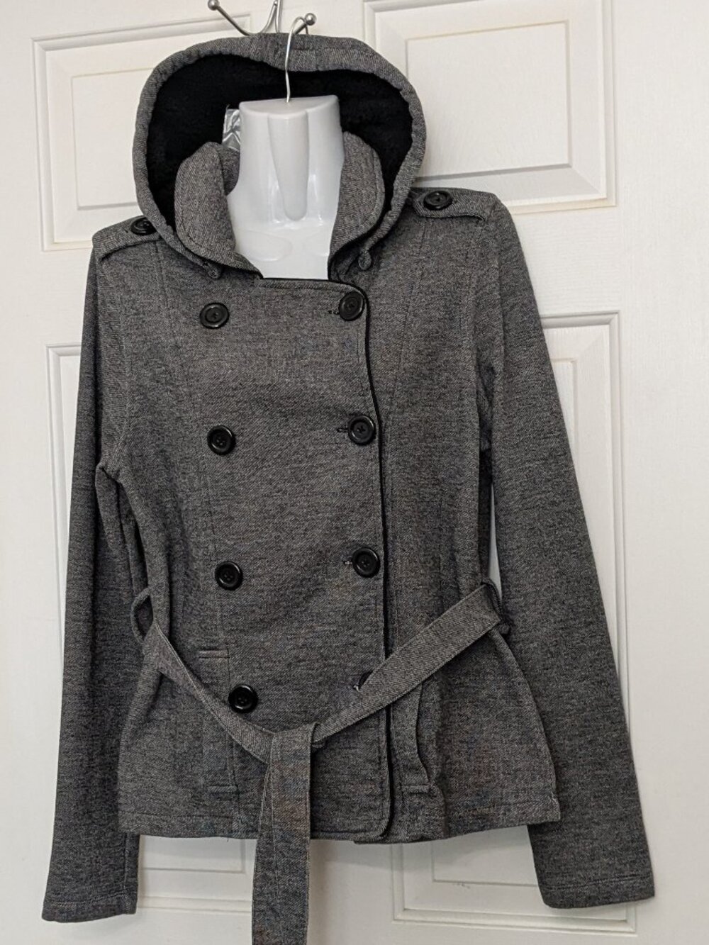 Guess Junior Women's Hooded Jacket Belted Pockets Size XL Gray NWT